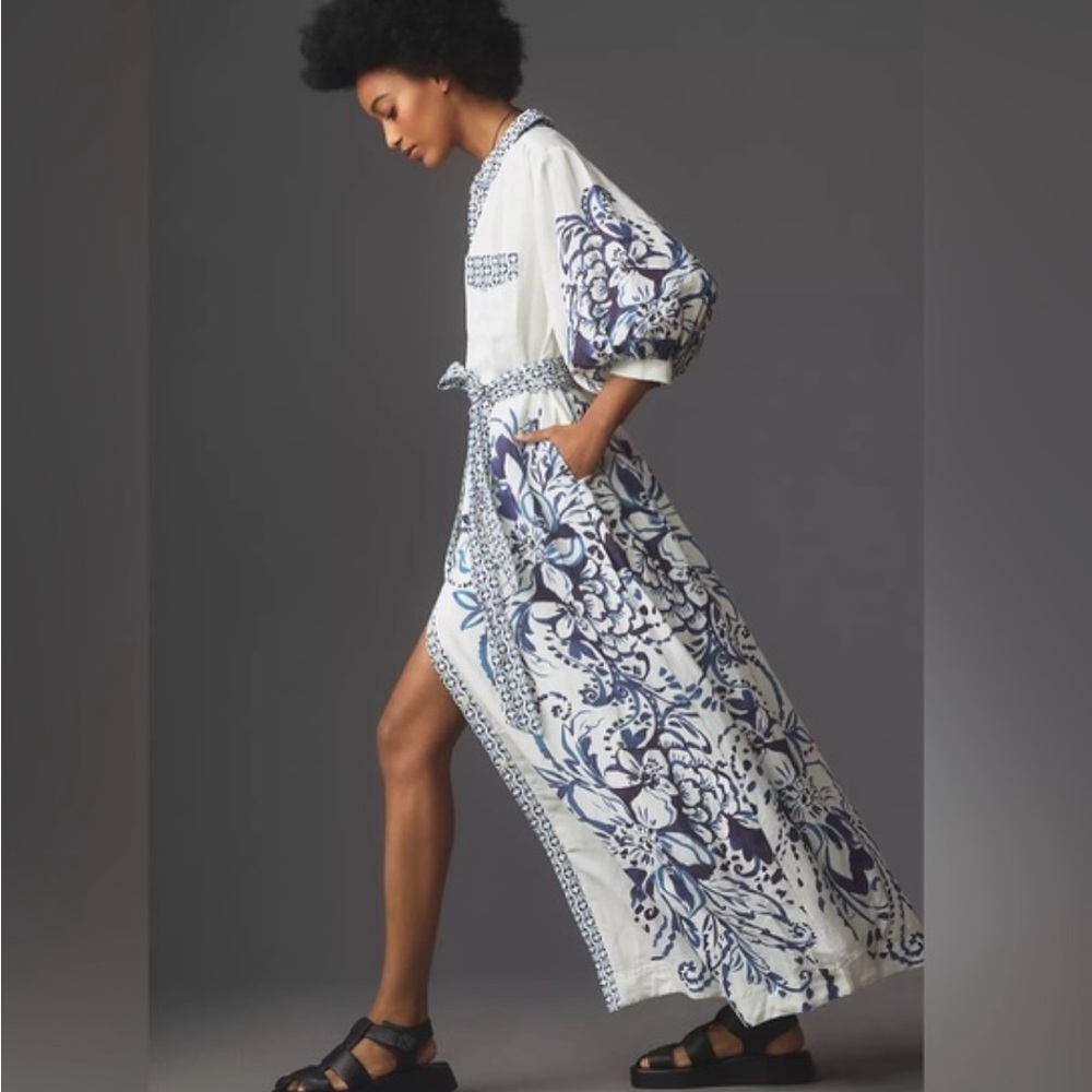 Anthropologie Maeve the Irene linen shirt Dress in blue